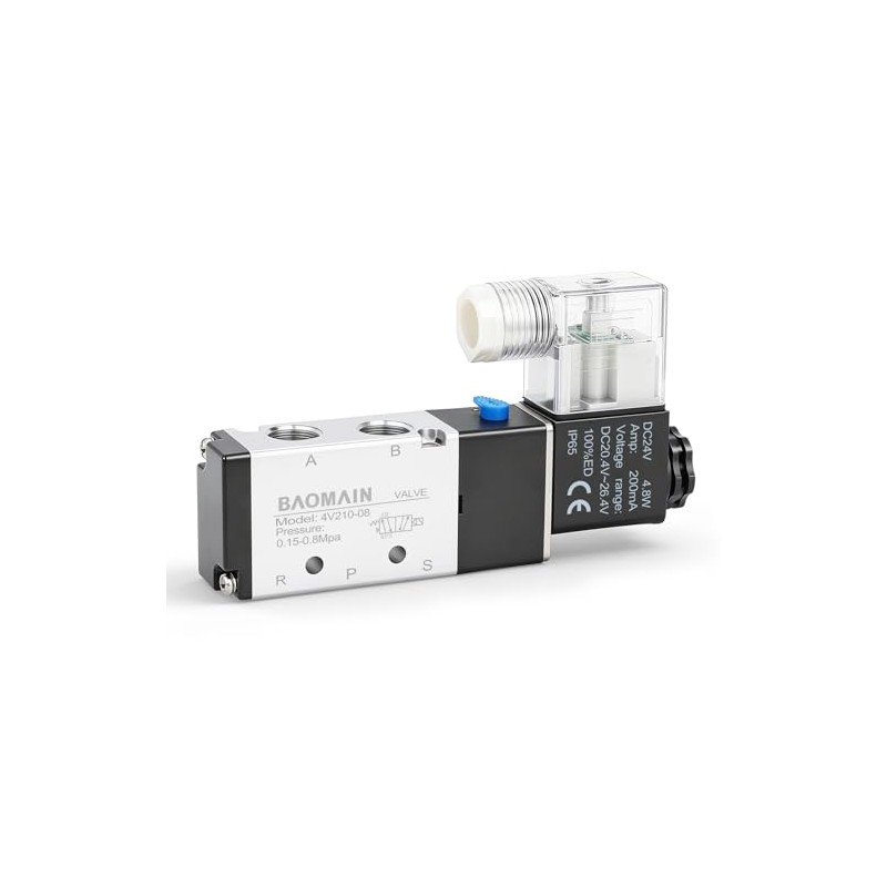 Baomain Válvula Solenoide Neumática 4V210-08 DC 24V 5 Vías 2