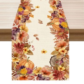 XCHI Fall Color Wild Flowers Watercolor Table Runner Table Decoration for Kitchen Dining Dinner Autumn Home Decor 13x108 Inch