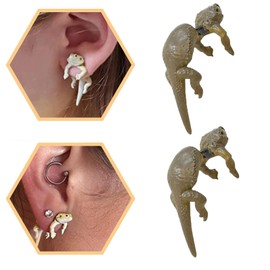 Cute 3D Animal Earrings Funny Cartoon Lizard Stud Earrings Jewelry Gift, Cute Funny Lizard Stud Earrings Vintage Silver Jewelry Gift, 3D Animal Earrings for Women Girls (1 Pair), Cotton, 1