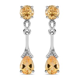 TJC Drop Dangle Earrings Platinum Plated 925 Sterling Silver Citrine for Women Push Back Prong Setting