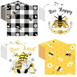 Fulmoon 200 Pieces Spring Flower Cocktail Napkins Disposable Summer Floral Paper Beverage Napkins Bee Sunflower Dinner Napkins for Spring Summer Tea Party Table Decor (Bee)