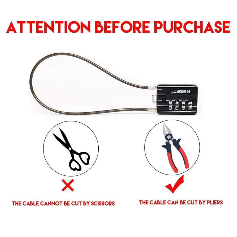 RESET-200 4 Digit Combination Padlock with 12 inches Steel Cable,Cable