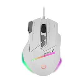 GETTTECH Gaming Mouse con Cable Trenzado 1.5m, Sensor Instant 725F, Resolución dpi de 7200, tasa de Sondeo 125 Hz, 8 Botones, Aura RGB, Blanco y Gris.