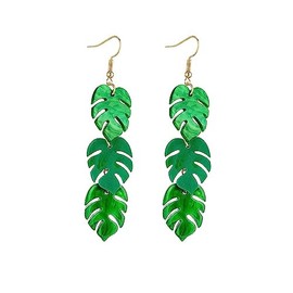 Long Monstera Leaf Dangle Earrings Lovely Acrylic Bohemia Palm Leaves Drop Earrings Jewelry for Women-Green