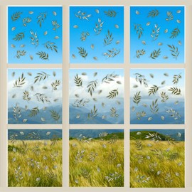 WALPLUS Spring Window Clings Spring Decorations Summer Window Clings Double-Sided Reusable Peel and Stick Removable for Glass Living Room Watercolor Lush Leaves Window Clings 150 Pieces
