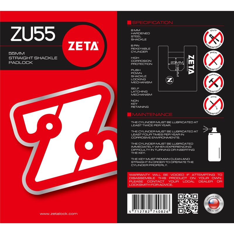 ZETA ZU55 High Security 6-Pin Dimple Slider with Sidebar Cut