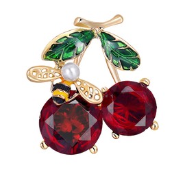 FAIRYGATE Ladies Brooches Women Ladies Fashion Accessories Red Crystal Cherry Pin Women's Enamel Fruit Party Cardigan Jacket Coat Brooch Exquisite Gold B1933