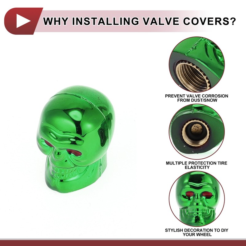 HEROFFIX 4 Pcs Skull Head Shape Tire Valve Stem Caps