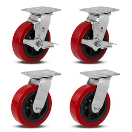 NINOSO Caster Wheels Heavy Duty, 6" Industrial Swivel Casters, Polyurethane Tread on Polypropylene Core, Casters Set of 4 with Load 4000lbs Capacity, Caster Wheels for Cart (2 Brake & 2 Swivel)