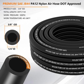 35FT 3/8" DOT Air Line 3/8 SAE J844 PA12 Nylon Air Hose with Cutter 3/8" OD Pneumatic Air LineTubing Pipe Hose for Air Suspension Kit Truck Trailer Brake System &Industrial Fluid Transfer 11M