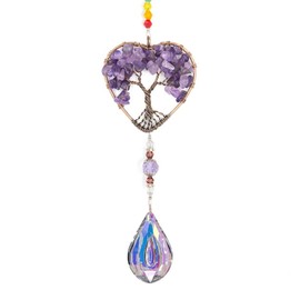 BENIFILE Crystal Tree of Life Suncatcher - 7 Chakra Window Hanging for Home/Garden/Car, Handmade Heart Decor with Prisms (Wedding, Spiritual Ornament)