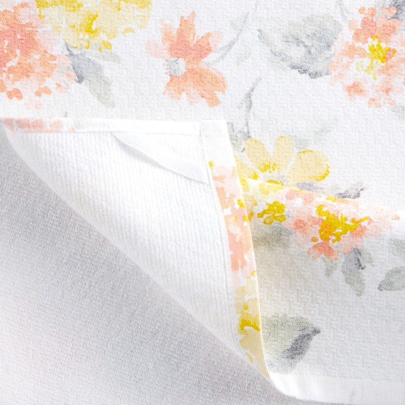 Martha Stewart Amber Floral Kitchen Towel Set 4-Pack, Yellow/Coral, 16"x28"