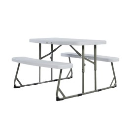 Flash Furniture Paige Easy-Fold Kids Outdoor Picnic Table and Benches - Commercial Grade Folding Plastic Play Table - Recommended for up to Age 5 - White