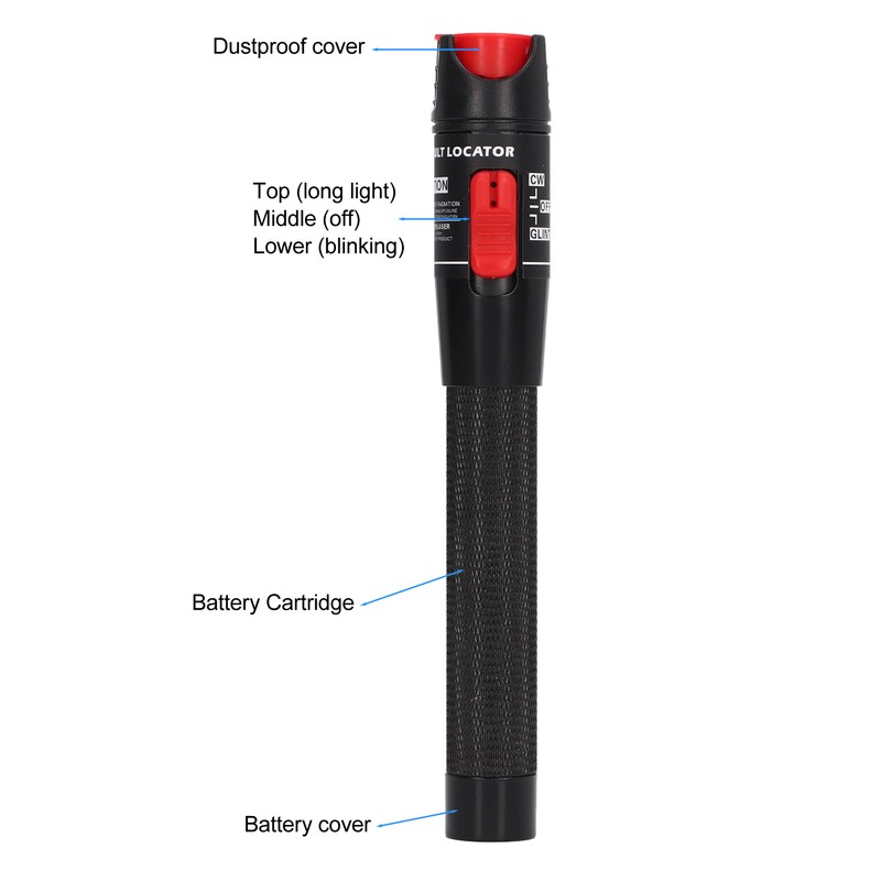 Black Fiber Optic Visual Fault Locator Anti Slip Handle Ergonomic