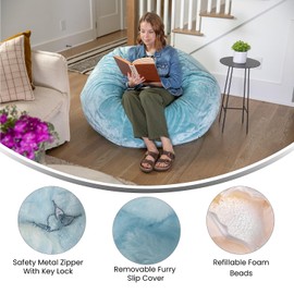 Flash Furniture Oversized Bean Bag Chair for Kids and Adults, Set of 1, Teal Furry