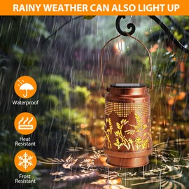 Solar Lanterns Outdoor Garden Hanging Lights, Metal Garden Lights Garden Oranments Outdoor, IP65 Waterproof Lantern Decoration Path Lights, Solar Lights for Outside Table Patio Balcony Courtyard