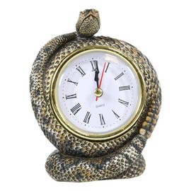 Ebros Gift Realistic Ferocious Diamondback Rattlesnake Coiling Around Clock Desktop Table Roman Numerals Accent Hand Painted Taxidermy Sculpture Lifelike Snake Figurine Snakes Reptile Animal Decor