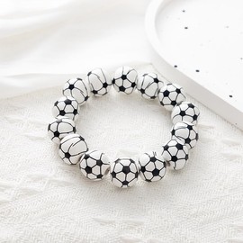 QRH Sport Ball Bracelet for Men Women Cute Wooden Soccer Beads Stretch Bracelet Football Tennis Basketball Baseball Soccer Sports Bracelet Game Day Accessories for Players Sport Fans Cheerleader