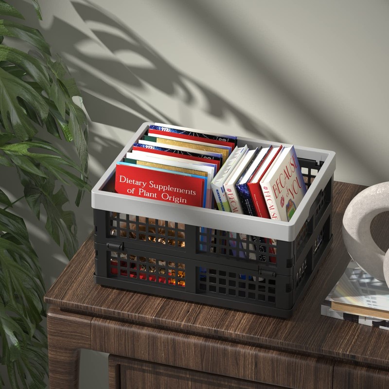 Gainhope 3-Pack 15 L Plastic Collapsible Storage Crate, Foldable Stackable