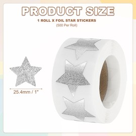 PATIKIL Star Stickers Roll 1 Inch / 25mm, 500pcs Sparkly Foil Star Labels for Reward Behavior Chart Teachers Supplies DIY Crafts, Silver
