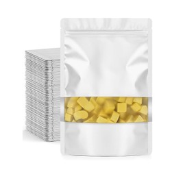 WADY Bolsas Hermeticas de 100 Piezas, Aluminio por Ambos Lados, Bolsas Pouch con Ventana y Cierre Hermético de Cremallera, Bolsas Resellables para Dulces, Bolsas A Prueba de Olores (Blanco, 9 * 13cm)