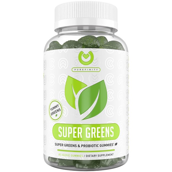Greens Superfood Gummies - Super Greens Gummy with Spirulina, Alfalfa, Beet Root Powder, Digestive Enzymes, Prebiotics & Probiotics for Immune & Digestive Health Plus Natural Energy – 60 Gummies.