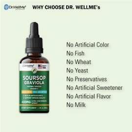 Dr.WellMe Soursop Graviola Liquid Drops 400mg– 2 fl oz Ultra-Concentrated Antioxidant Extract for Immune and Digestive Health, Energy Boost & Detox