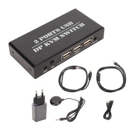 DisplayPort KVM Switch 2 Ports 4K 60Hz Dual Mode Aluminum Alloy Plug and Play KVM Switcher for Keyboard Mouse 100‑240V EU Plug 100‑240V