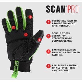 Scan Pro Anti Impact Gloves – Protective Work Gloves with Reinforced Palm, Synthetic Leather, Armoured TPR Knuckle & Finger Protection, Anti-Slip Grip & Adjustable Fit, EN388 Rated – Size L (9)