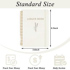 Utron Budget Book, 2PCS Ledger Book, 5.8" x 8.3" Beige Accounting Ledger Book, Spiral Design Ledger Book for Business or Personal Bookkeeping, Tracking Money in and Out (Beige)