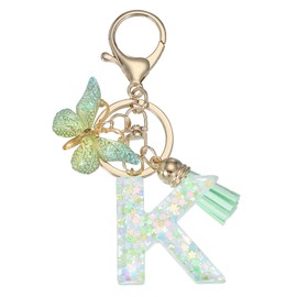 PATIKIL Alphabet Initial Letter Keychain, Resin Cute Keychains with Tassel Butterfly Letter K Pendant Charm for Women Key Purse Handbag Bag Accessories, Green