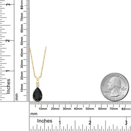 Gem Stone King 18K Yellow Gold Plated Silver Black Onyx and White Moissanite Pendant Necklace For Women | 2.84 Cttw | Pear Shape 12X8MM | with 18 Inch Silver Chain