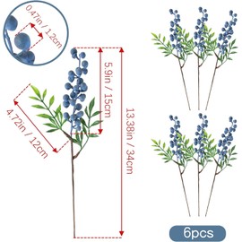 HUIANER 6 Pcs Artificial Berries Simulation Flowers Lifelike Blueberry with Stems Fake Christmas Fruit Blueberries for Valentine's Day Wedding DIY Bridal Bouquet Home Decoration(Blue)