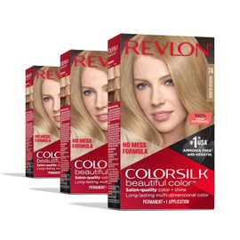 Permanent Hair Color by Revlon, Permanent Blonde Hair Dye, Colorsilk with 100% Gray Coverage, Ammonia-Free, Keratin and Amino Acids, Blonde Shades (Pack of 3)