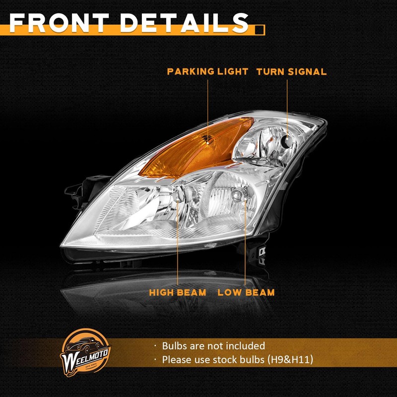 WEELMOTO Headlights Compatible with 2007-2009 Nissan Altima 4Dr Sedan Headlight