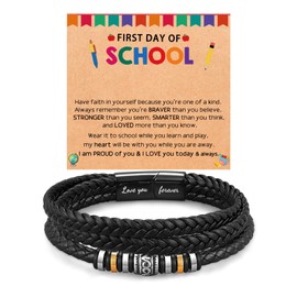 PINKDODO To My Son Grandson Nephew Dad Leather Bracelet Birthday Christmas Gifts for Teen Boys, Leather, no gemstone