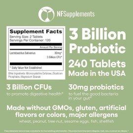 Lactobacillus Salivarius Probiotic Supplement 240 Tablets 3 Billion CFU