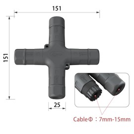 AOHUA M25 4 Way Junction Box IP67 Waterproof Power Cable Connector 7.0-15.0mm Range (AC 300 v, 25A), (1 Per Pack) for Outdoor Billboards, Tunnel Lights, Road Landscape Lights, Etc (AH-M25-2503X01132)