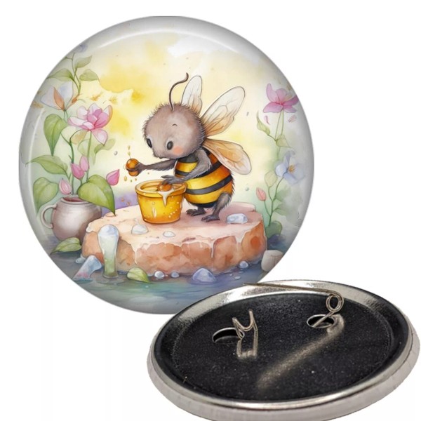 Cartoon Bee Making Honey 2 1/4" Pinback Button Pin Bee