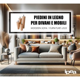IPEA 4 x Furniture Feet Sofa Feet Made of Wood - Height 120 mm - Made in Italy - Raw Wood Feet for Furniture, Sofas, Cabinets - Solid Cone Legs for Armchairs - Light Colour - 12 cm