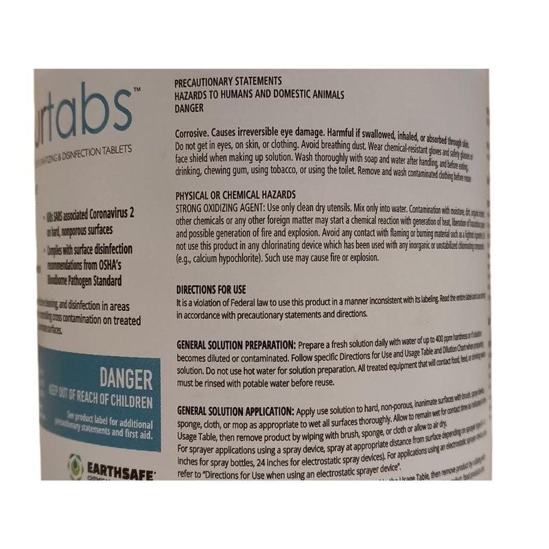 PurTabs 3.3 gram Sporicidal NaDCC Tablet Disinfectant - Multipurpose, Concentrated