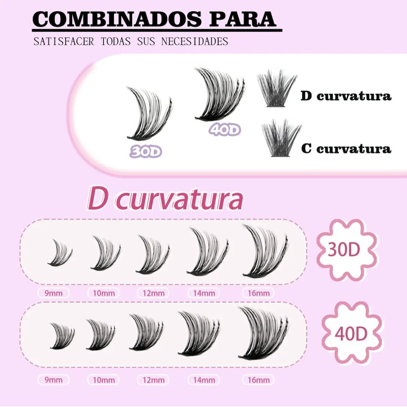 Kit De Extensiones De Pestañas 30d+40d Lash Curvatura 9-16m