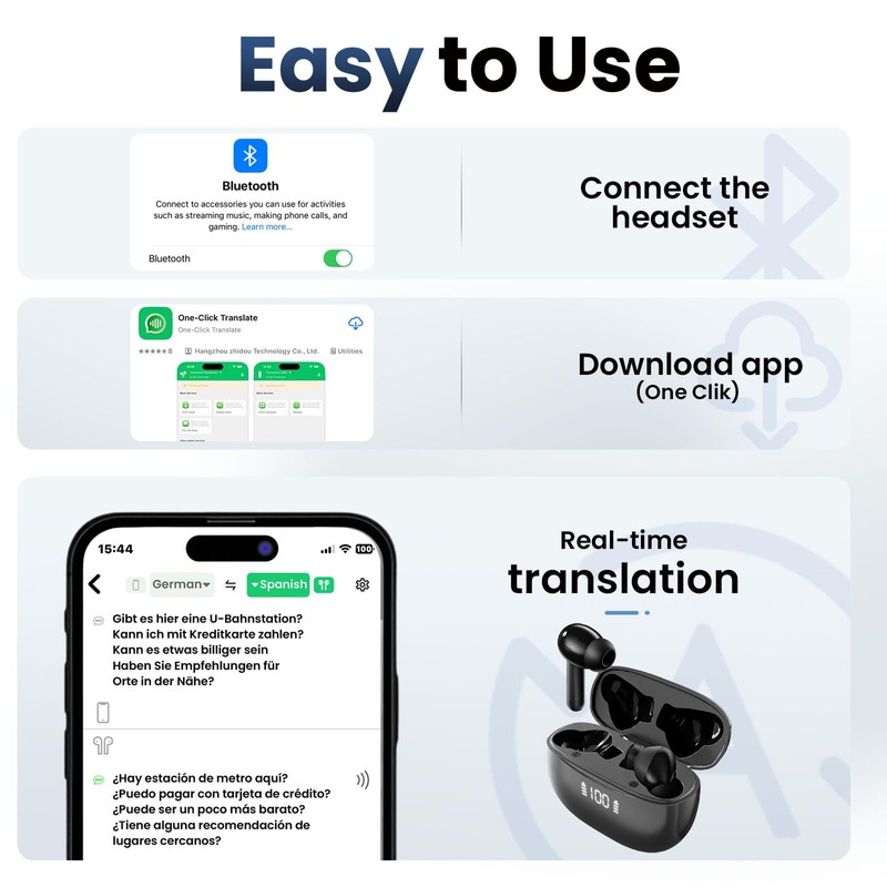 HOPFROG AI Translator Earbuds with Real-Time Translation, 150+ Languages Support,