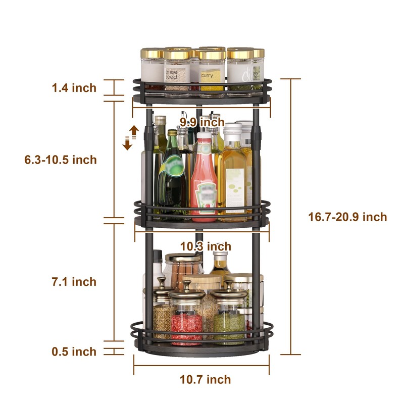 Lazy-Susan-Organizer-Spice-Rack, 3-Tier Rotating Spice Organizer for Cabinet Pantry, Seasoning Holder