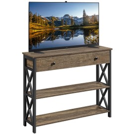 Yaheetech TV Stand, Entertainment Center with Drawer, Media Console Table for TV up to 45 inch, TV Console Table with Open Storage Shelves for Living Room/Hallway, Metal Frame, Taupe Wood