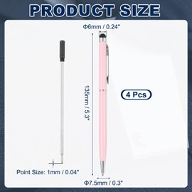 PATIKIL Ballpoint Pen with Stylus Tip, 4Pcs 2 in 1 Slim Metal Black Ink 1.0mm Medium Point Stylus Pen for Touch Screens Office Desk, Pink