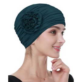 Alnorm Bamboo Chemo Headscarf for Women Hair Loss Pre-Tied Bonnet Dark Green