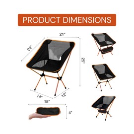 T CACHE Backpacking Chair, Compact Camping Chair, Lightweight Camping Chair, Stable Hiking Chair with Anti-Slip Feet, Easy Setup for Outdoors