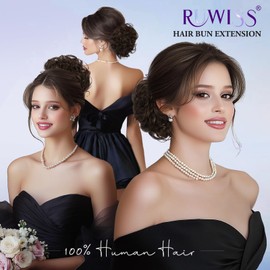 RUWISS Large Messy Bun Hair Piece with Claw Clip Real Human Hair Bun Wavy Curly Chignon Hair Bun Extensions Tousled Updo Hair Pieces for Women Claw Clip Ponytail, Dark Brown with Golden Blonde