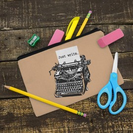 Just Write Antique Typewriter Writer Author Pencil Pen Organizer Zipper Pouch Case